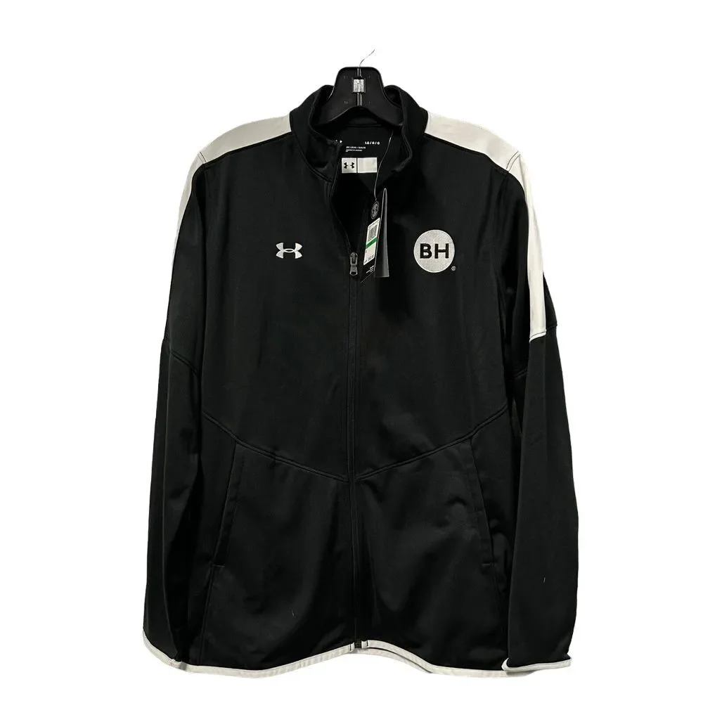 Under Armour Rival Jacket Womens L‎ Zip Front Black White BH Logo Pockets NEW